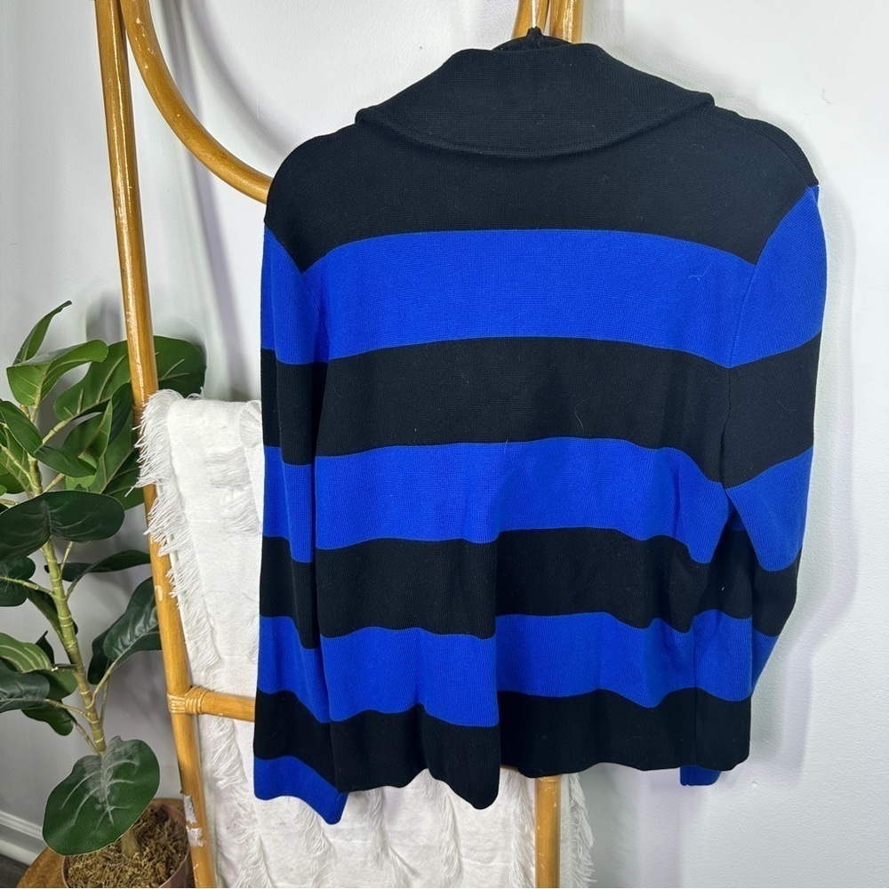 Lauren Ralph Lauren Black and Royal Blue Striped Cardigan Jacket sz L - Picture 2 of 6
